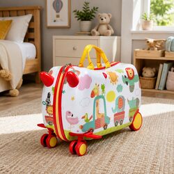 Kids Ride On Suitcase Carry-On Luggage Wheeled Toddler Travel Bag Push Along Toy