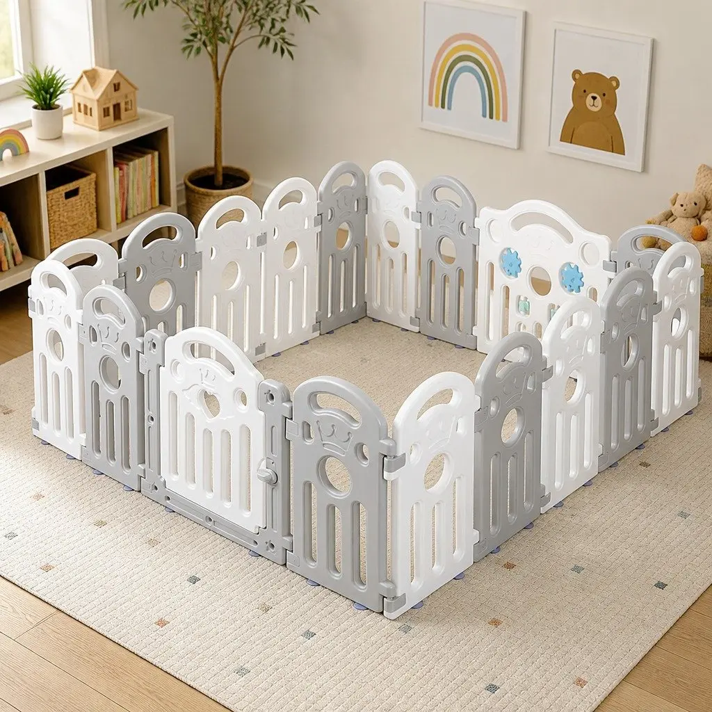 Kids Playpen Safety Gate 18 Panels 60cm High Grey Portable Indoor Outdoor