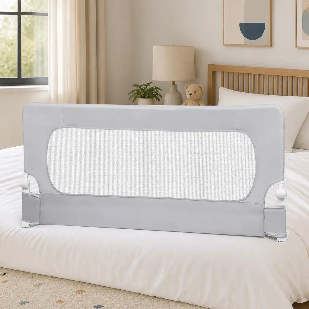 Bed Rail Kids Safety Guard Adjustable Folding Mesh Barrier for Child Sleep