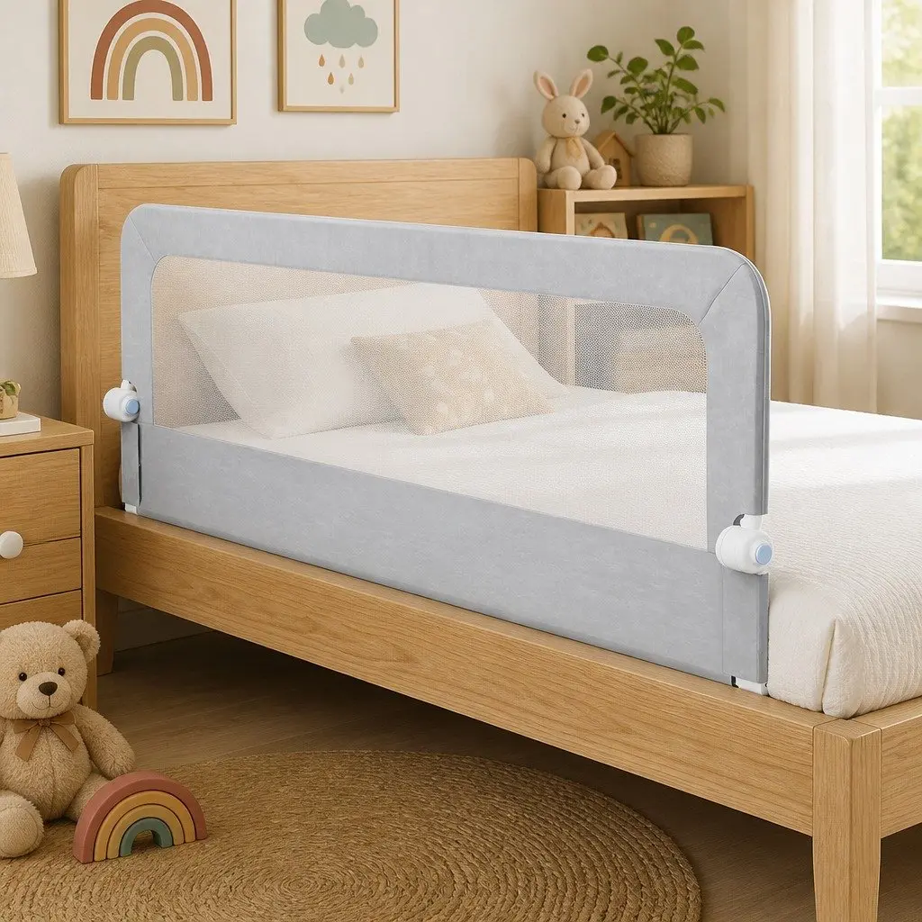 Bed Rail Kids Safety Guard Adjustable Folding Mesh Barrier for Child Sleep