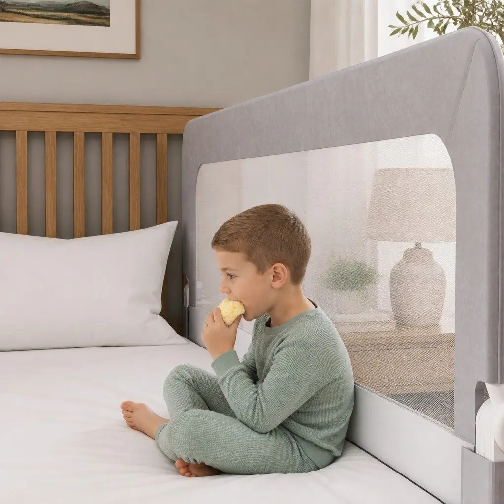 Bed Rail Kids Safety Guard Adjustable Folding Mesh Barrier for Child Sleep