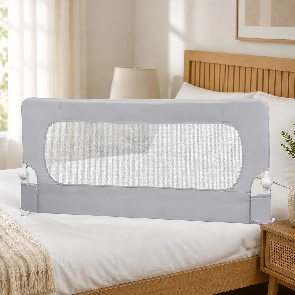 Adjustable Bed Rail Safety Guard Medium Folding Barrier Breathable Mesh Grey
