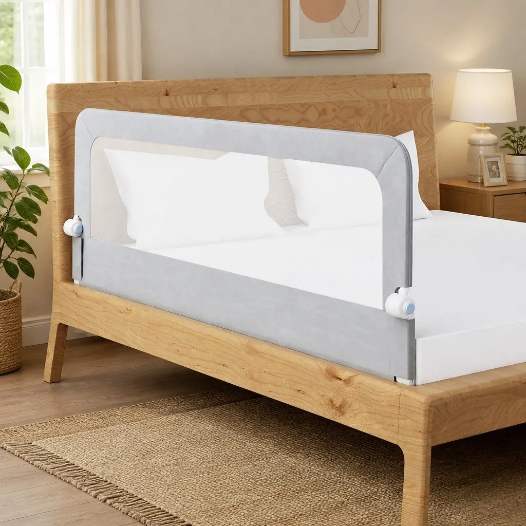 Adjustable Bed Rail Safety Guard Medium Folding Barrier Breathable Mesh Grey