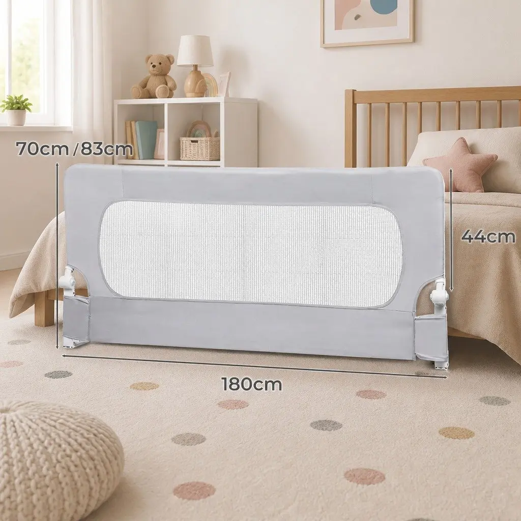 Adjustable Bed Rail Safety Guard Medium Folding Barrier Breathable Mesh Grey