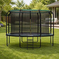 Round Trampoline 12FT Outdoor Backyard Jumping Bouncer with Safety Net Ladder