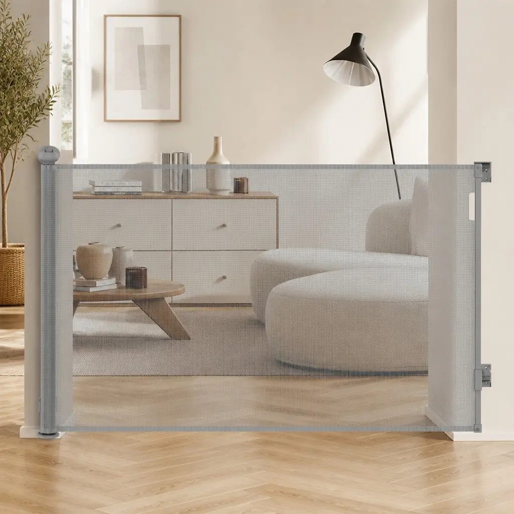 Retractable Safety Gate Wide Opening 300cm Grey Mesh for Stair Doorway Protection