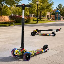 Kids Scooter LED Music Foldable Three Wheel Lean-to-Steer Adjustable Height