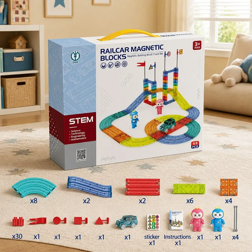 Magnetic Tiles Building Blocks Set Dinosaur Themed 63 Piece Multi-colour Educational Toy