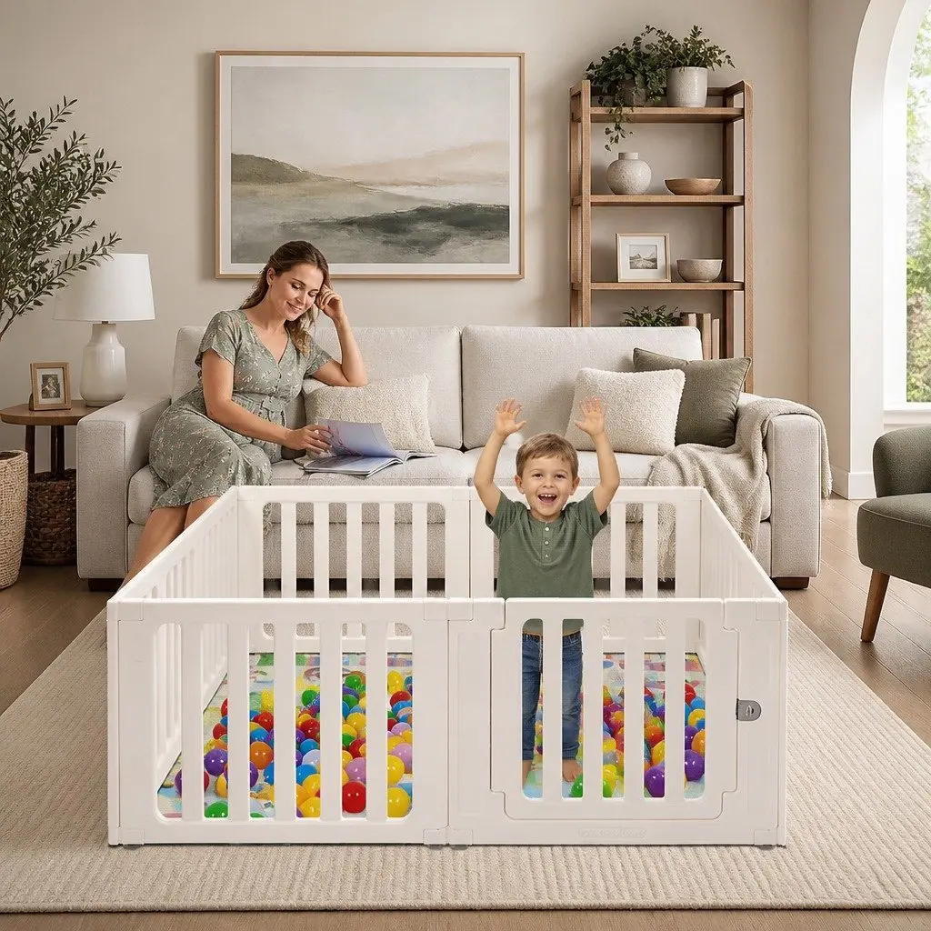 Kids Playpen Safety Enclosure 10 Panels Portable Indoor Outdoor White