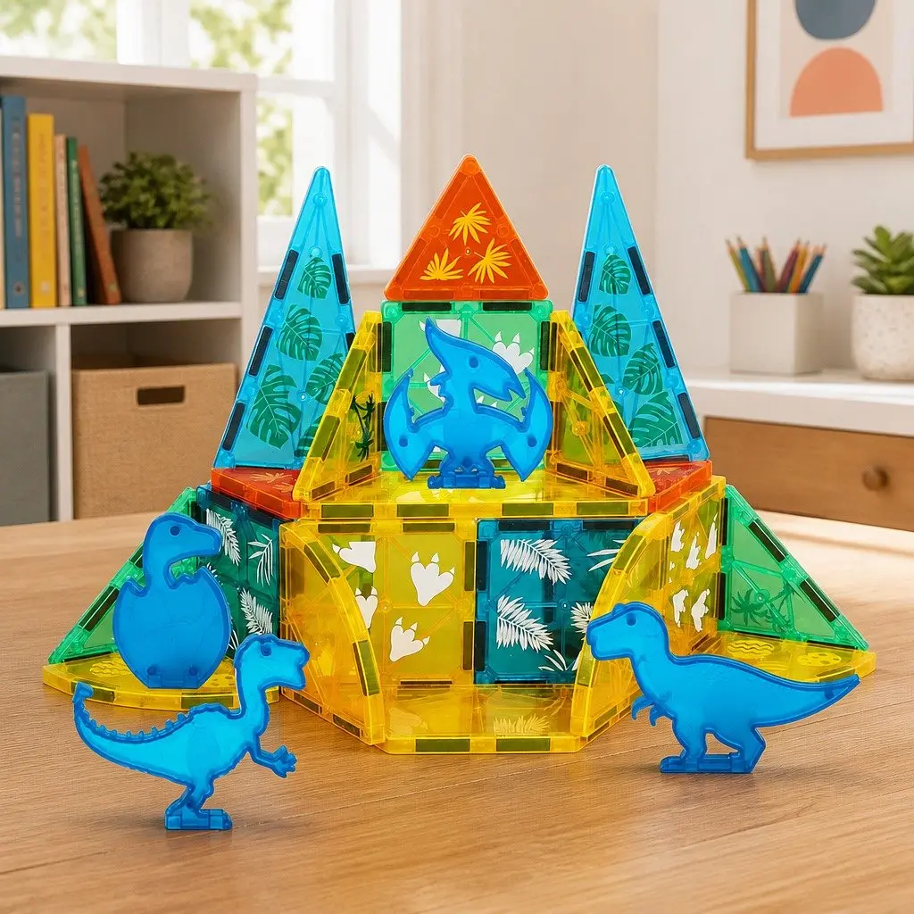 Kids Magnetic Building Blocks Dinosaur Themed Educational Play Toys Multi-colour