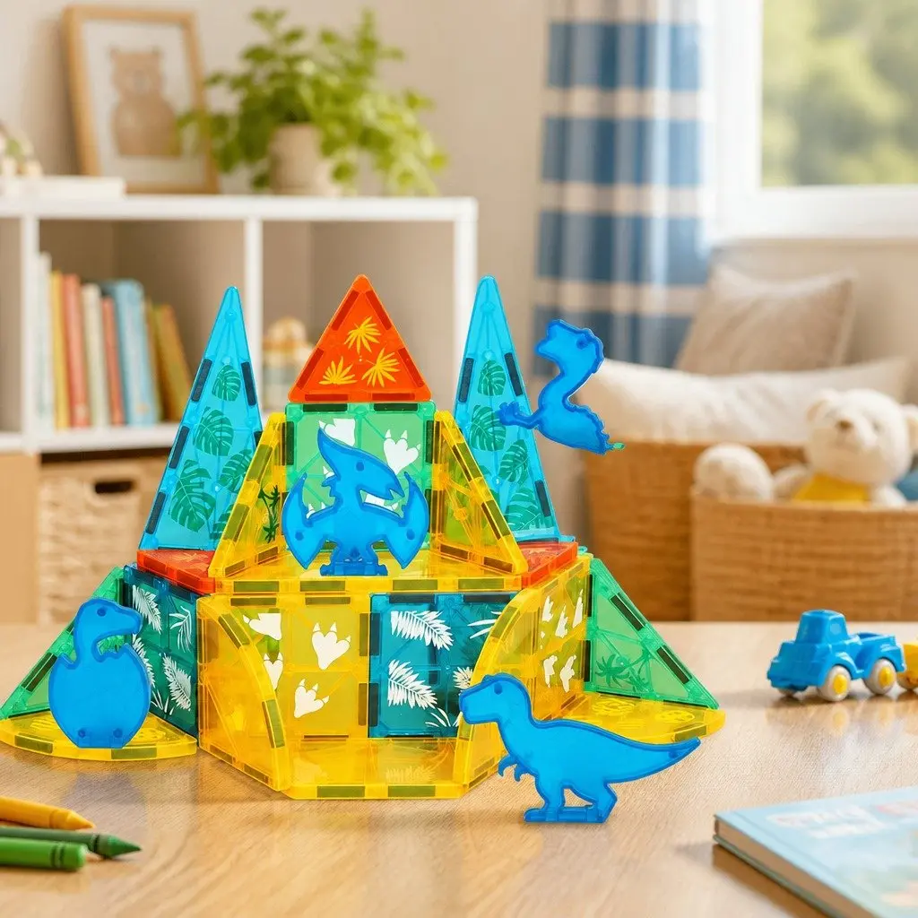 Kids Magnetic Building Blocks Dinosaur Themed Educational Play Toys Multi-colour