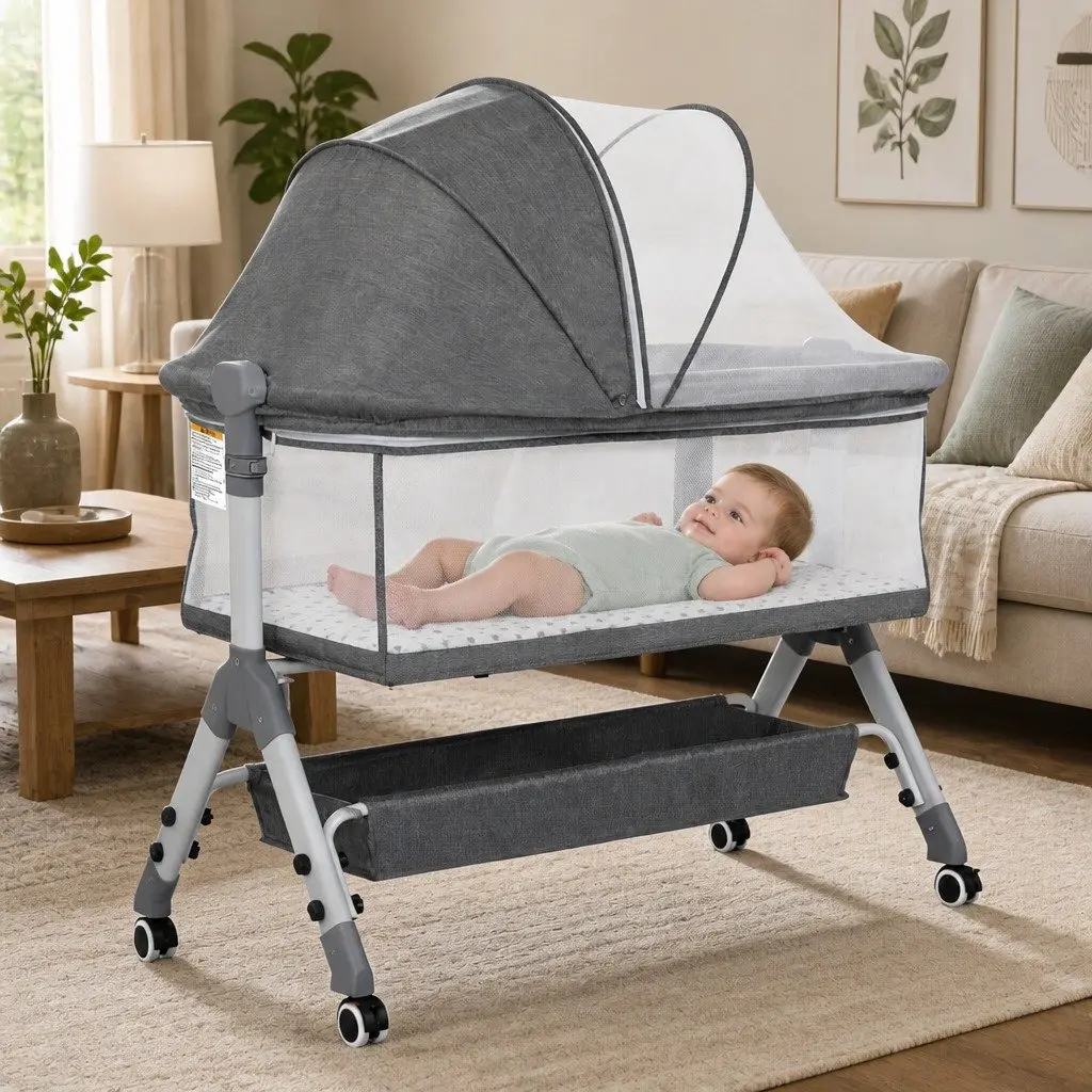 Baby Bassinet Co-Sleeper Adjustable Portable Grey