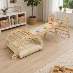 Kids Climbing Toy Set Triangle Arch Climber Indoor Wooden Play Frame Toddler