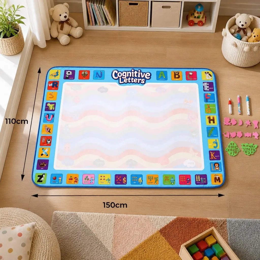 Kids Water Doodle Mat Reusable 150cm x 110cm Multi-colour Foldable Portable
