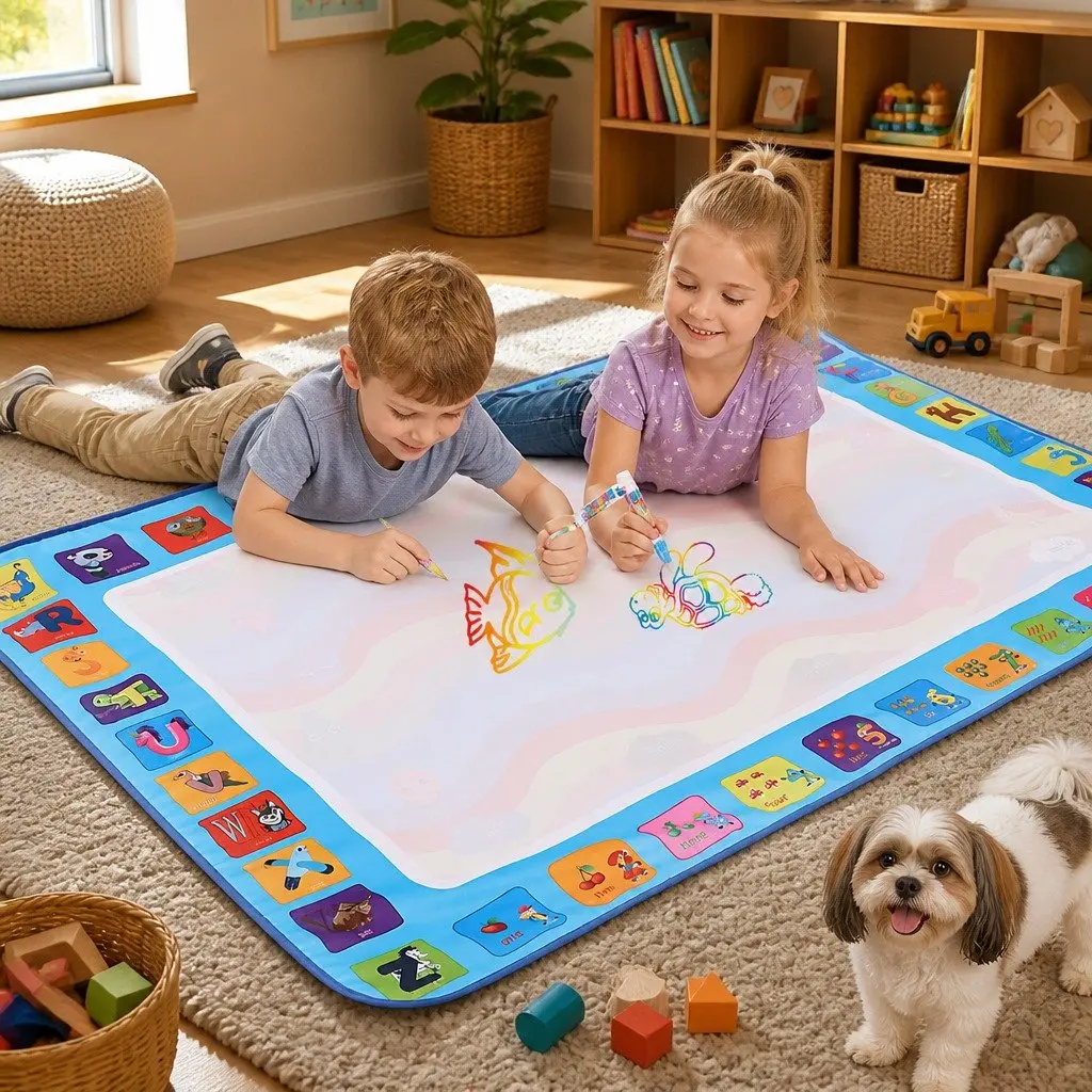 Kids Water Doodle Mat Reusable 150cm x 110cm Multi-colour Foldable Portable