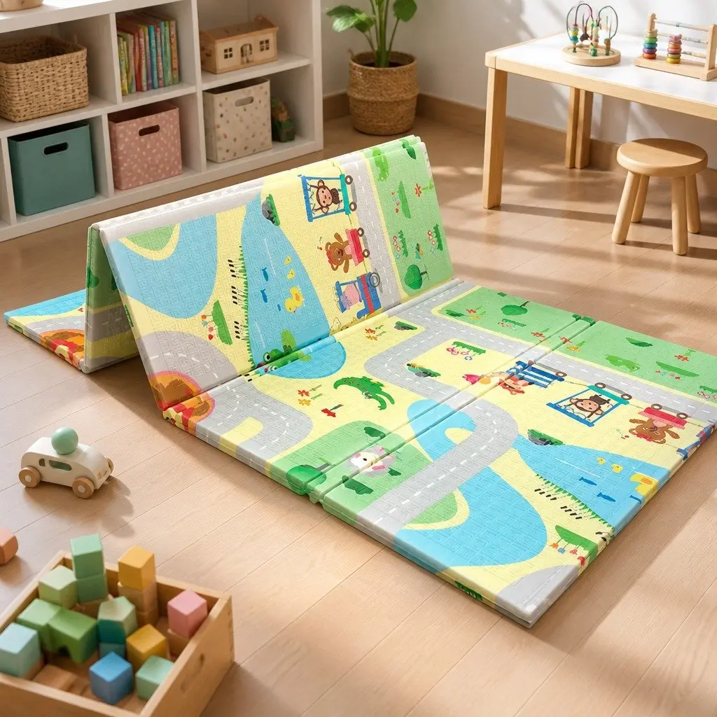 Kids Play Mat Baby Crawling Pad Folding Activity Mat Tummy Time Double-Sided