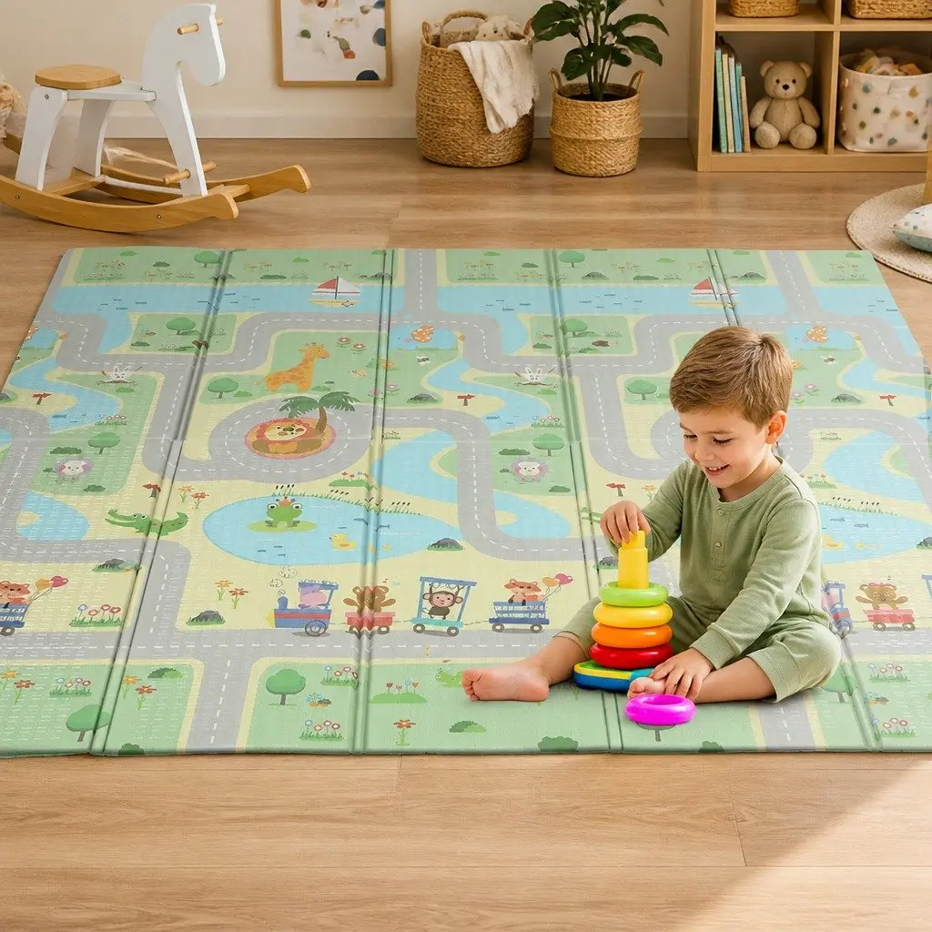 Kids Play Mat Baby Crawling Pad Folding Activity Mat Tummy Time Double-Sided