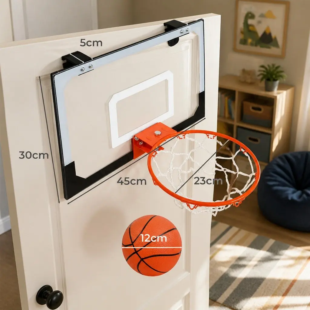 Mini Basketball Hoop Portable Indoor Over Door Shatterproof Net White Black