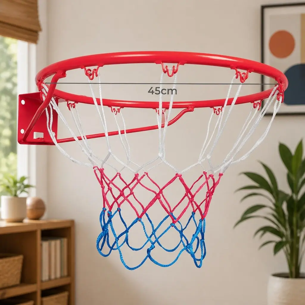 Basketball Hoop Rim 45cm Heavy-duty Steel Weatherproof Nylon Orange