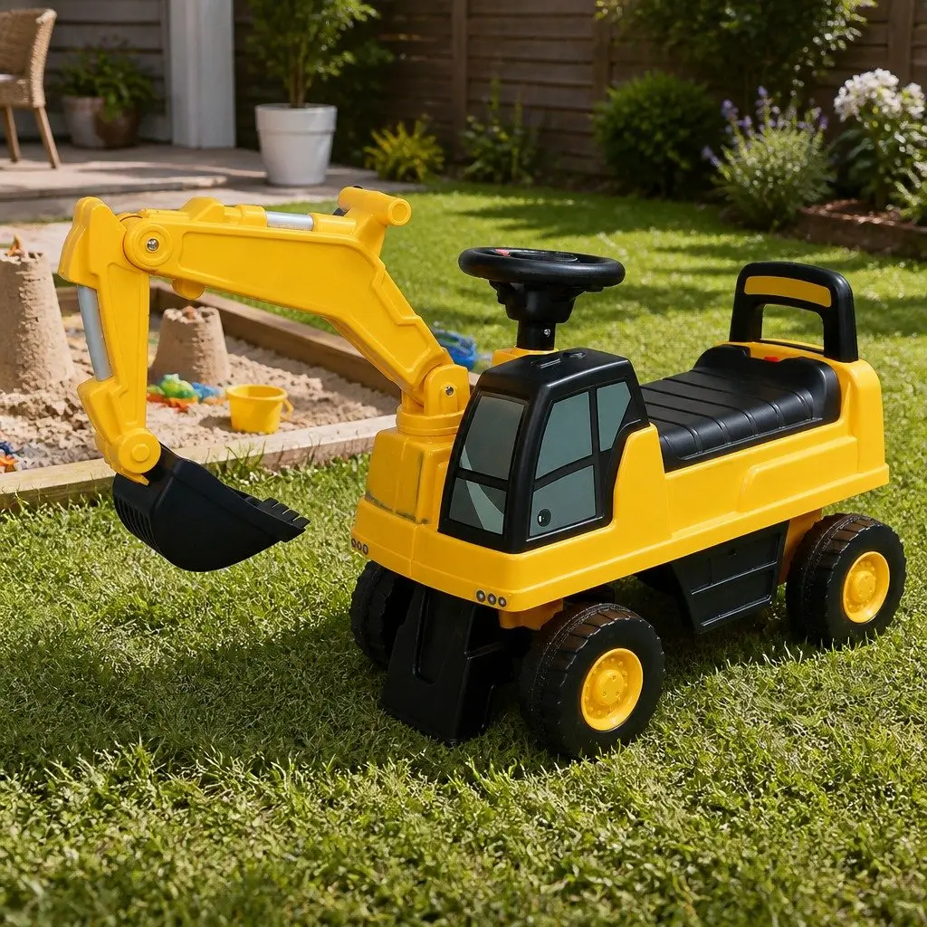 Kids Ride On Excavator Toy Digger Interactive Joystick Control Yellow Suitable for 12-36 Months