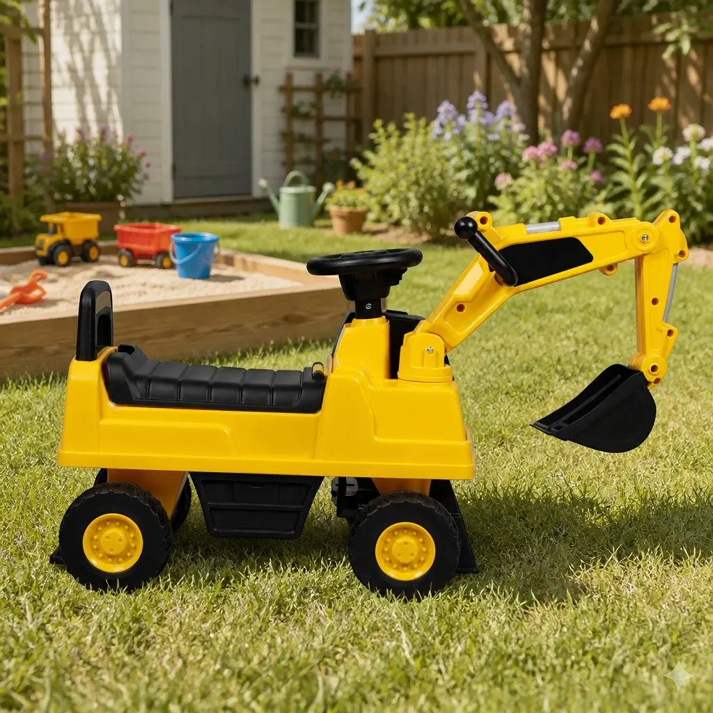 Kids Ride On Excavator Toy Digger Interactive Joystick Control Yellow Suitable for 12-36 Months