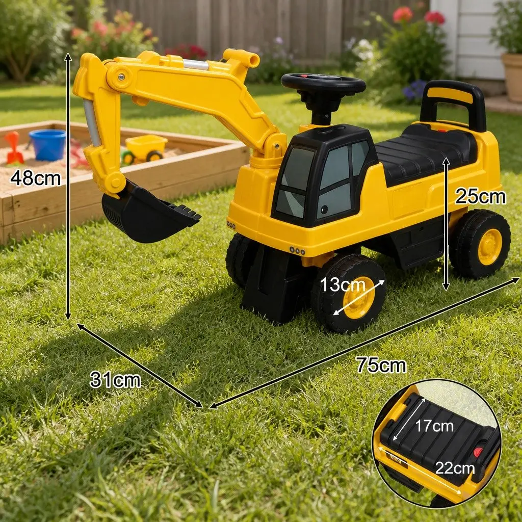 Kids Ride On Excavator Toy Digger Interactive Joystick Control Yellow Suitable for 12-36 Months