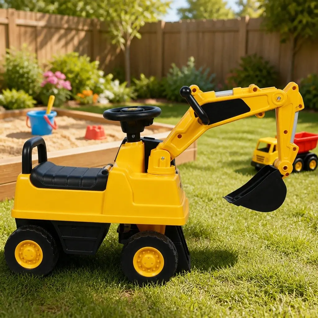 Kids Ride On Excavator Toy Digger Interactive Joystick Control Yellow Suitable for 12-36 Months
