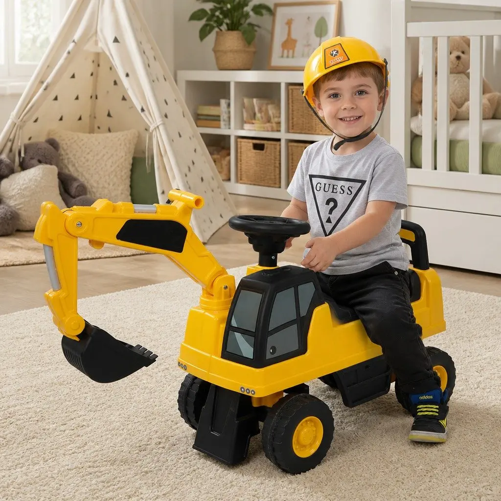 Kids Ride On Excavator Toy Digger Interactive Joystick Control Yellow Suitable for 12-36 Months