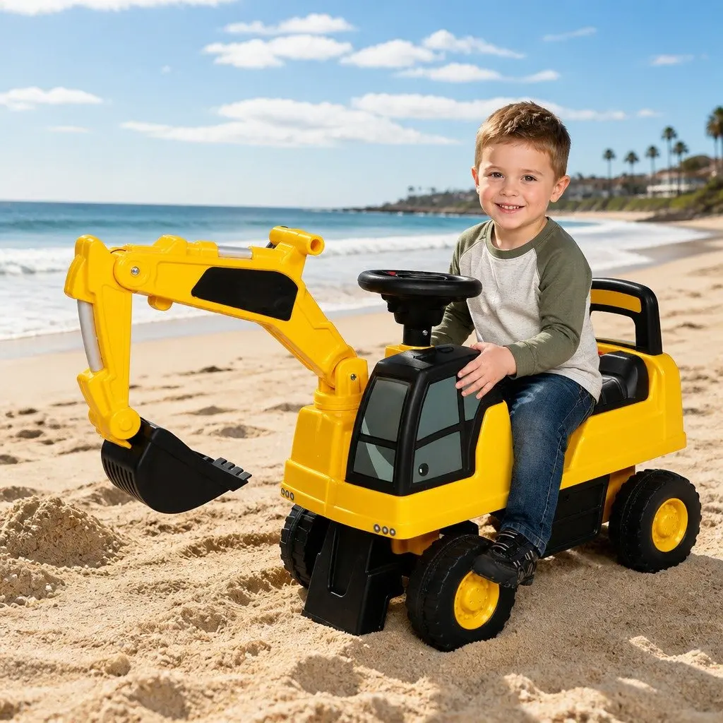 Kids Ride On Excavator Toy Digger Interactive Joystick Control Yellow Suitable for 12-36 Months