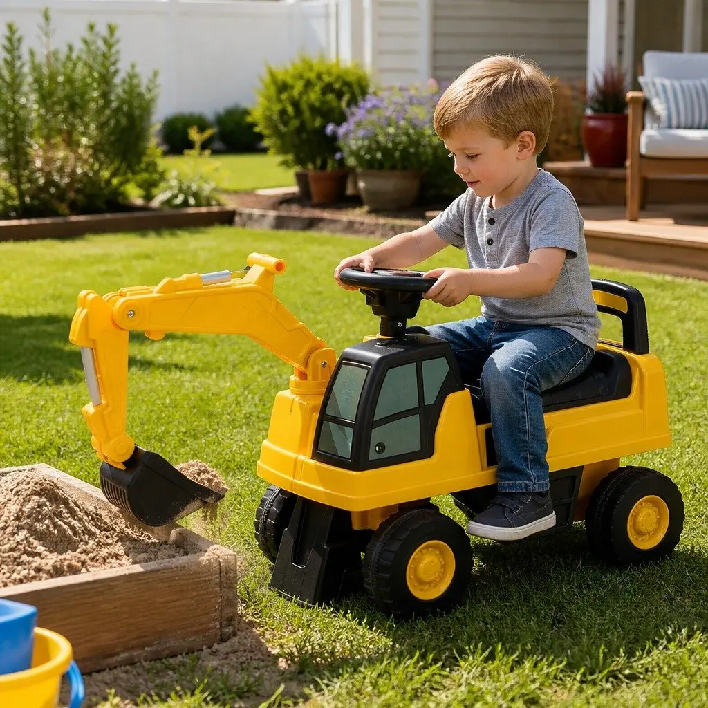 Kids Ride On Excavator Toy Digger Interactive Joystick Control Yellow Suitable for 12-36 Months