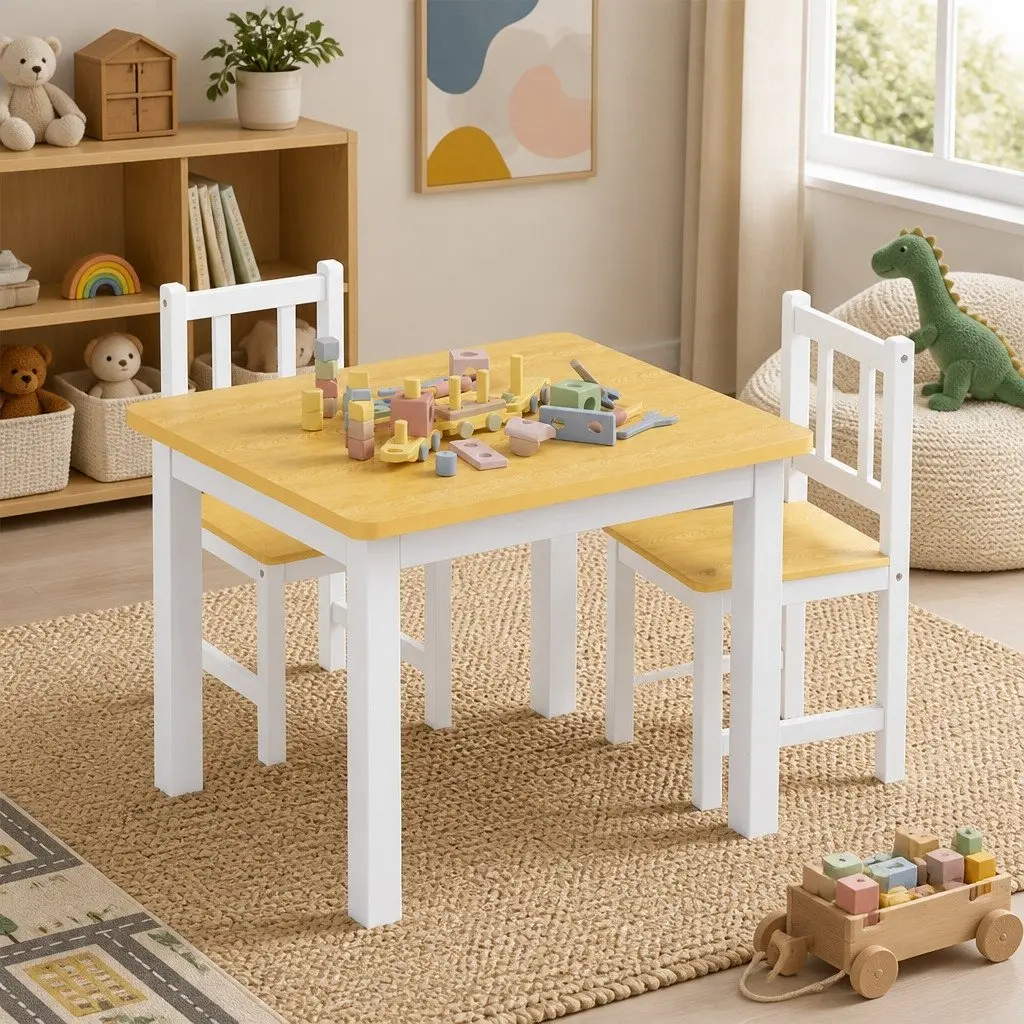 Kids Table and Chairs Set Wooden 3PCS Study Activity Play Craft Art Station White