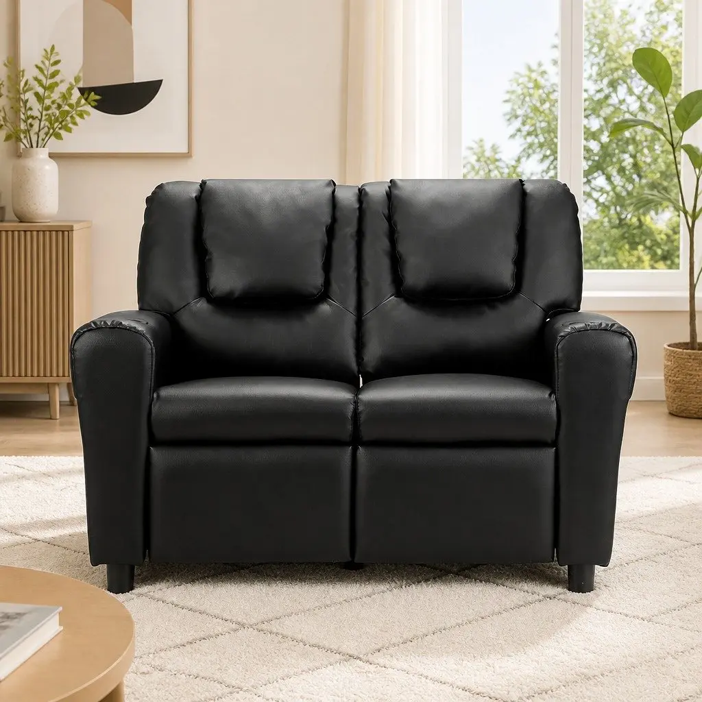 Kids Recliner Chair Adjustable Recline PU Leather Black