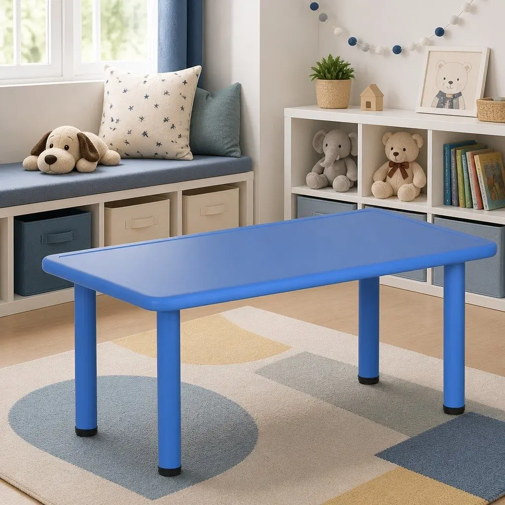 Kids Activity Table Plastic Square Study Desk Indoor Outdoor Play 120x60cm Blue