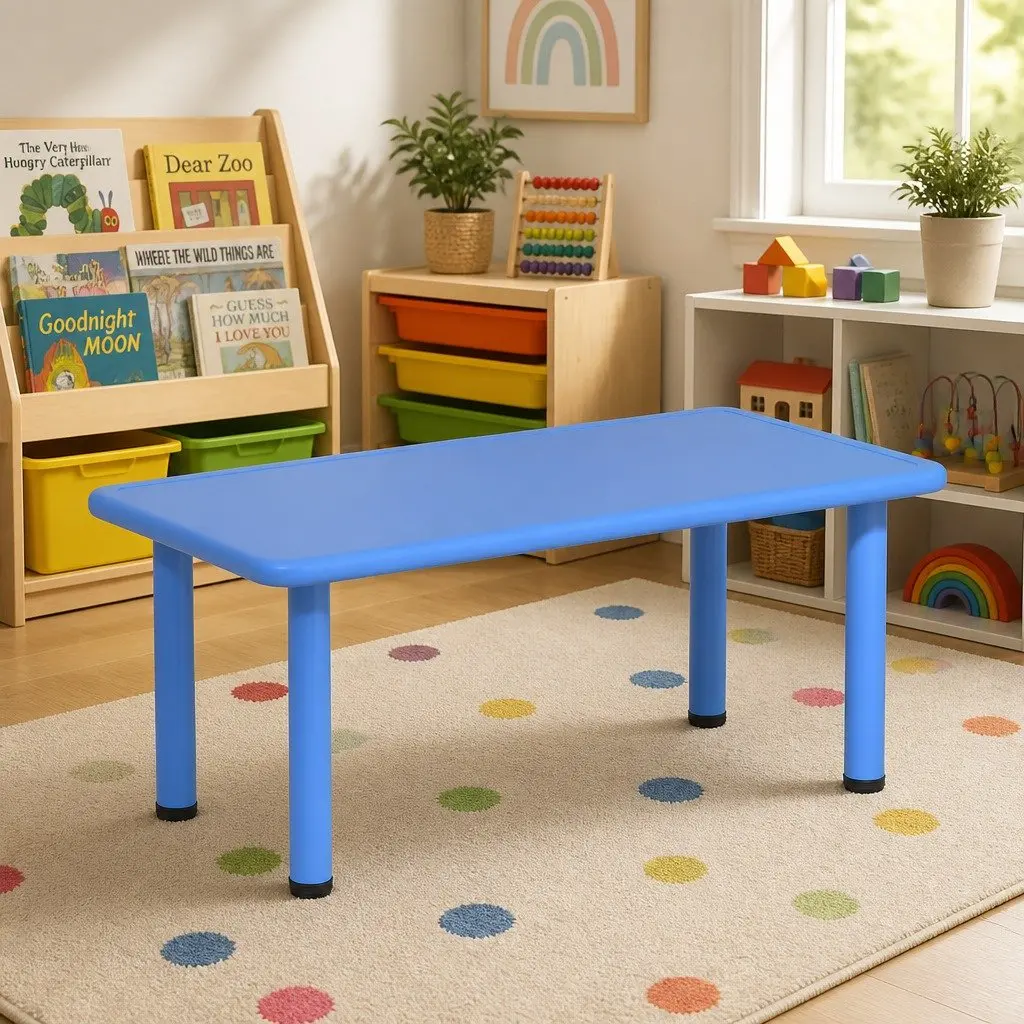 Kids Desk Activity Table Plastic Square 120x60cm Blue
