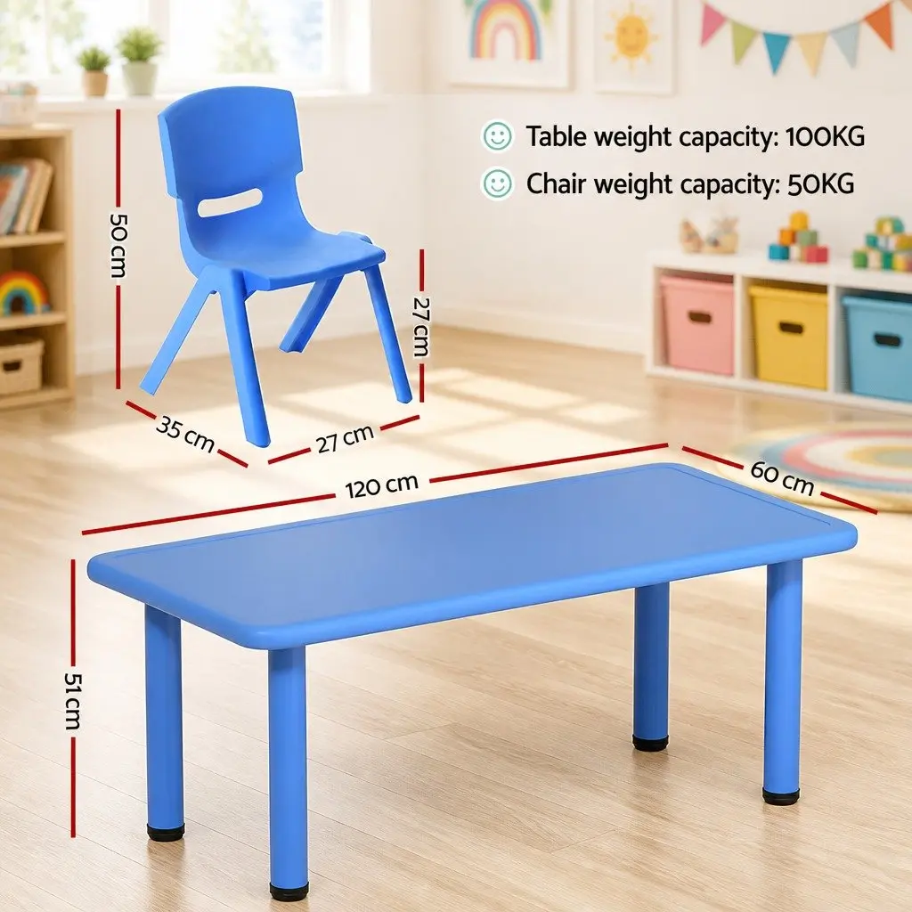 Kids Activity Table and Chairs Set 5 Piece Adjustable Height Blue HDPE Plastic and Steel Frame