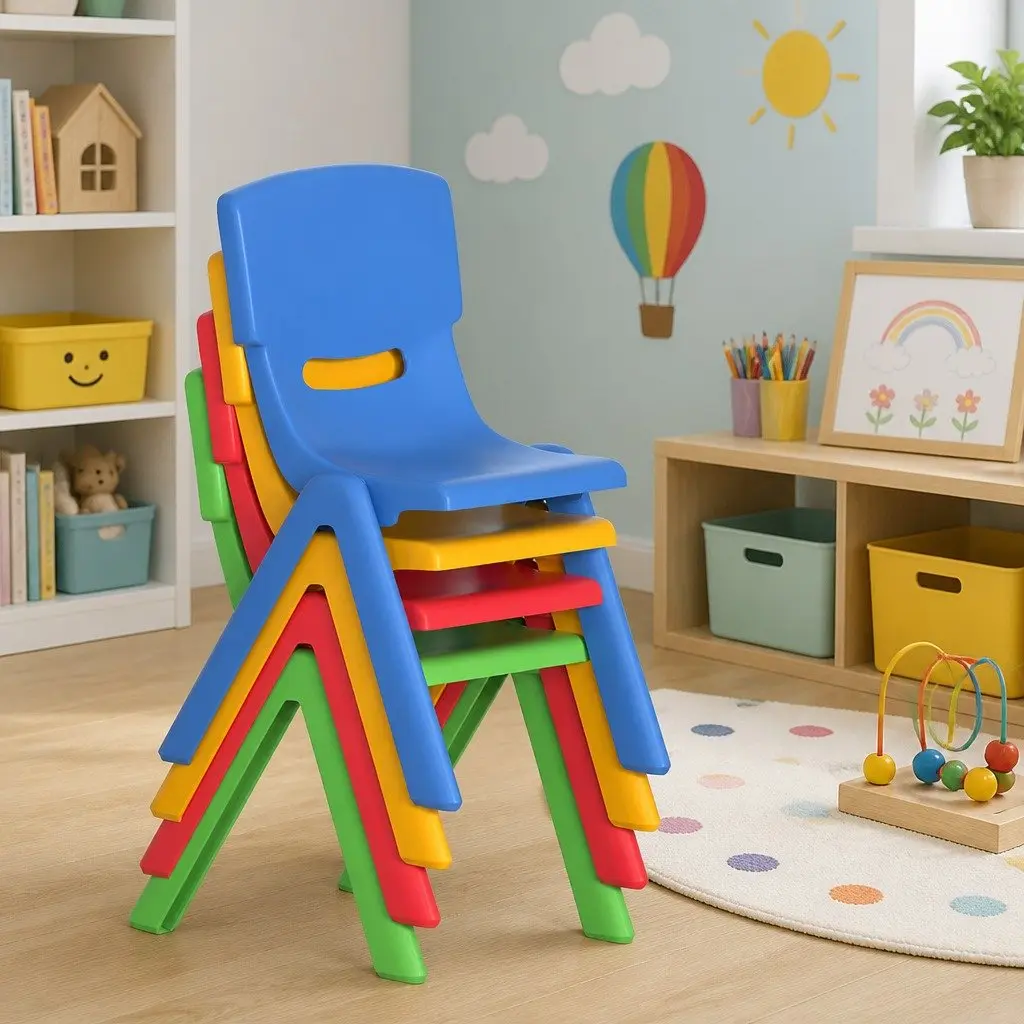 Kids Activity Table and Chairs Set 5 Piece Adjustable Height Blue HDPE Plastic and Steel Frame