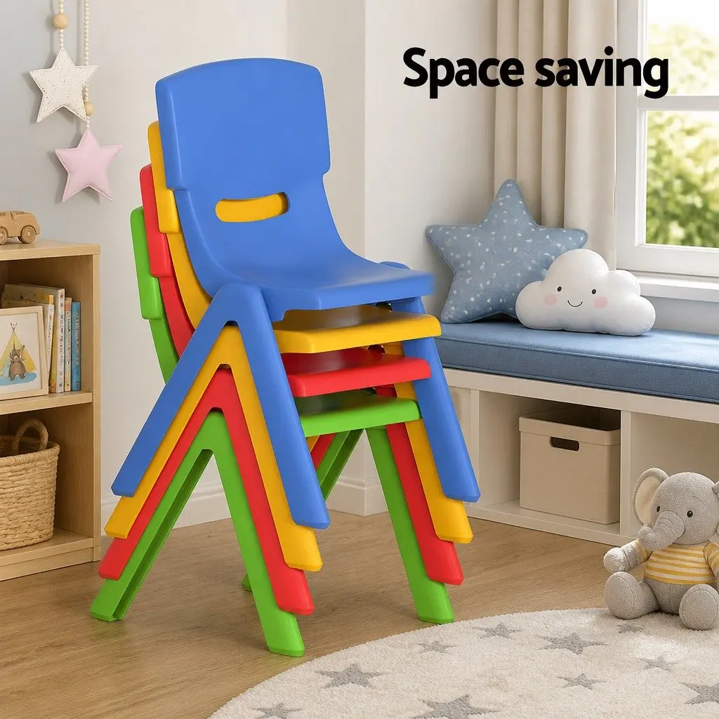 Kids Activity Table and Chairs Set 9 Piece Stackable Seating HDPE Plastic Powder-Coated Steel Indoor Outdoor Use