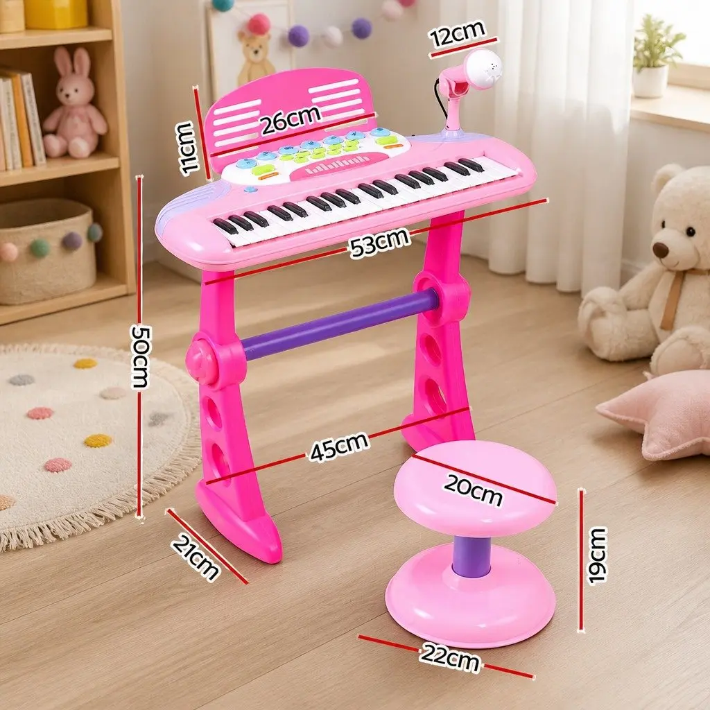 Kids Piano Keyboard 37 Keys Electronic Musical Instrument Set with Stool Pink