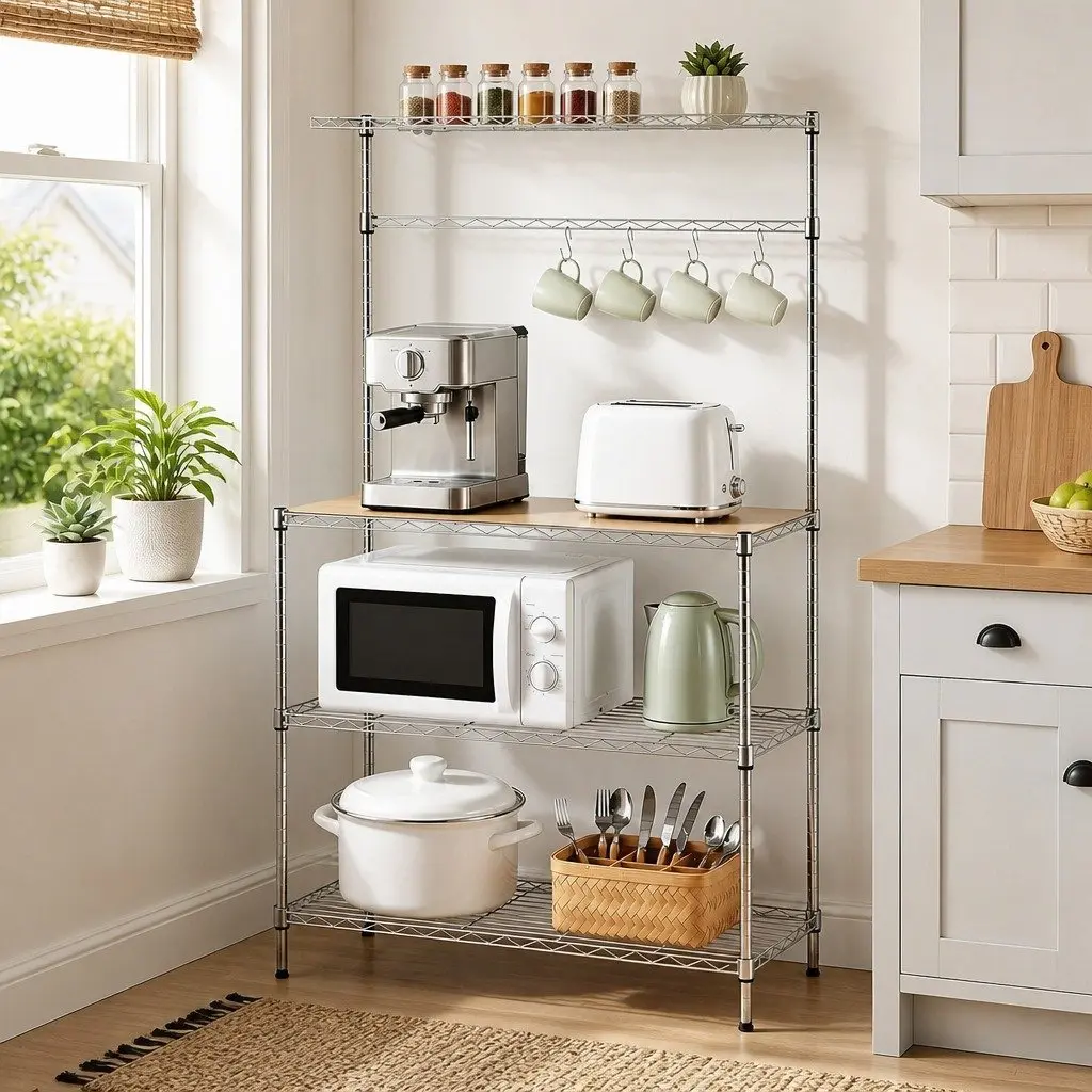 4-Tier Metal Kitchen Shelf Rack Storage Organizer Microwave Stand Silver