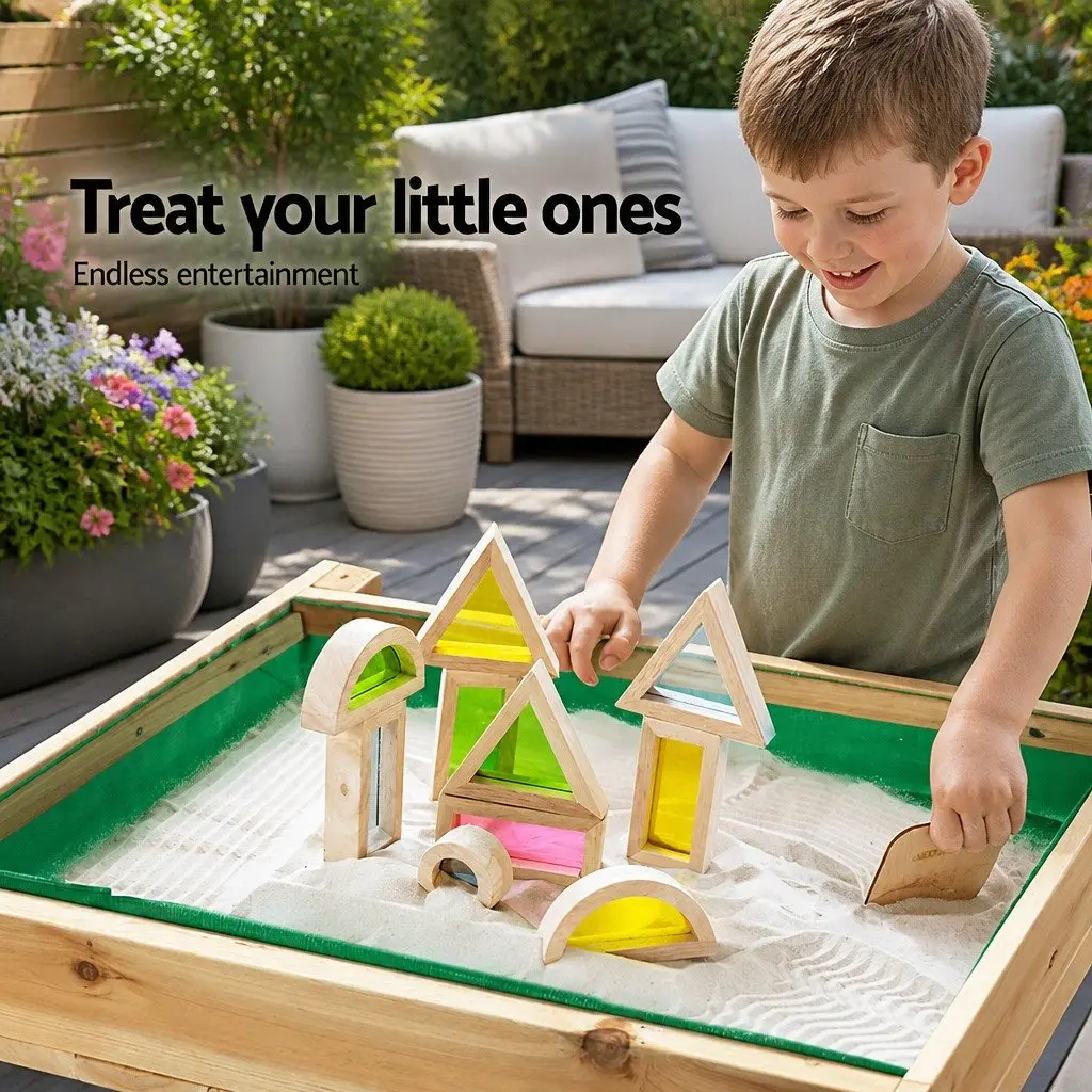 Kids Outdoor Play Set 2-in-1 Sandpit Water Table Natural Wood 101cm