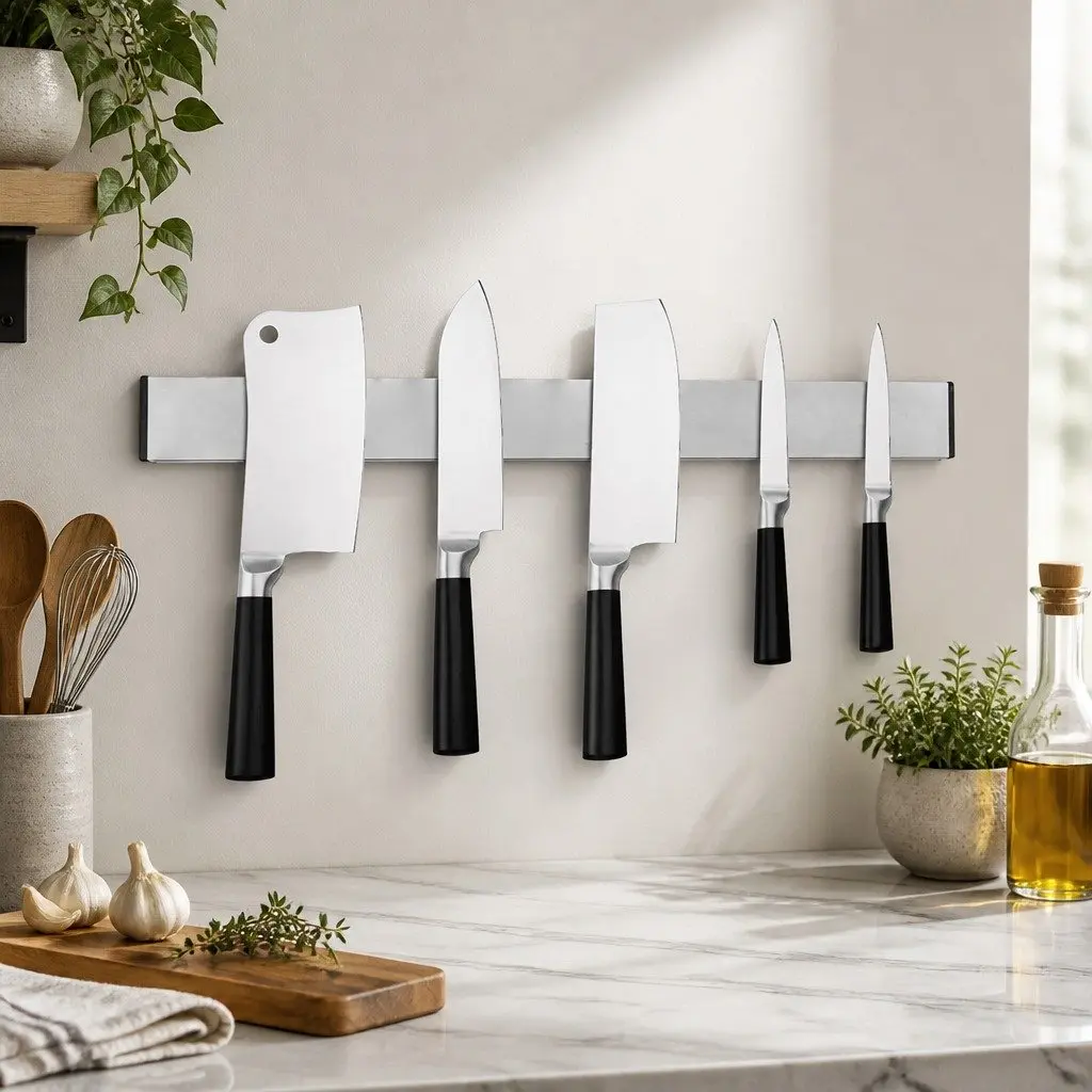Magnetic Knife Holder Wall Mount Stainless Steel Kitchen Storage Organizer Silver