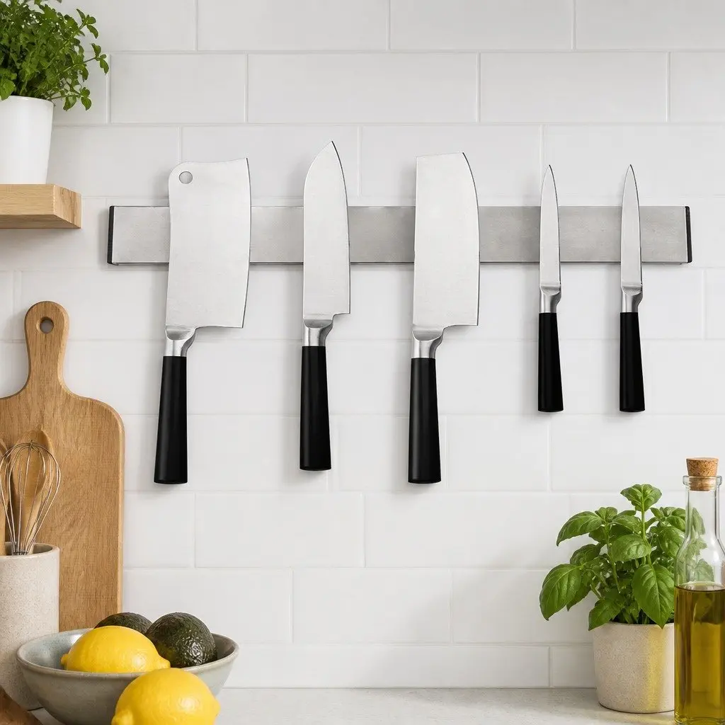 Magnetic Knife Holder Wall Mount Stainless Steel Kitchen Storage Organizer Silver