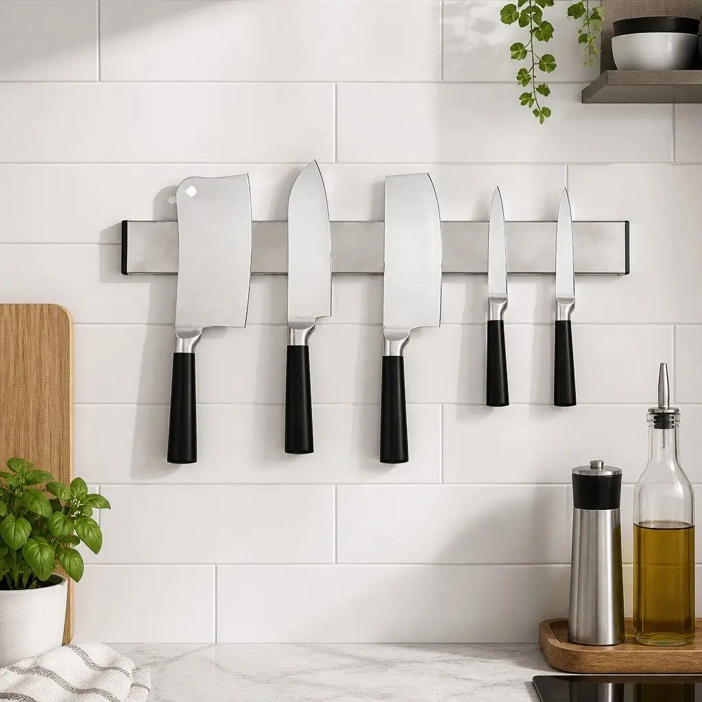 Magnetic Knife Holder Wall Mount Stainless Steel Kitchen Storage Organizer Silver