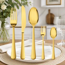 Stainless Steel Cutlery Set 30 Pieces Gold Dining Flatware Forks Knives Spoons