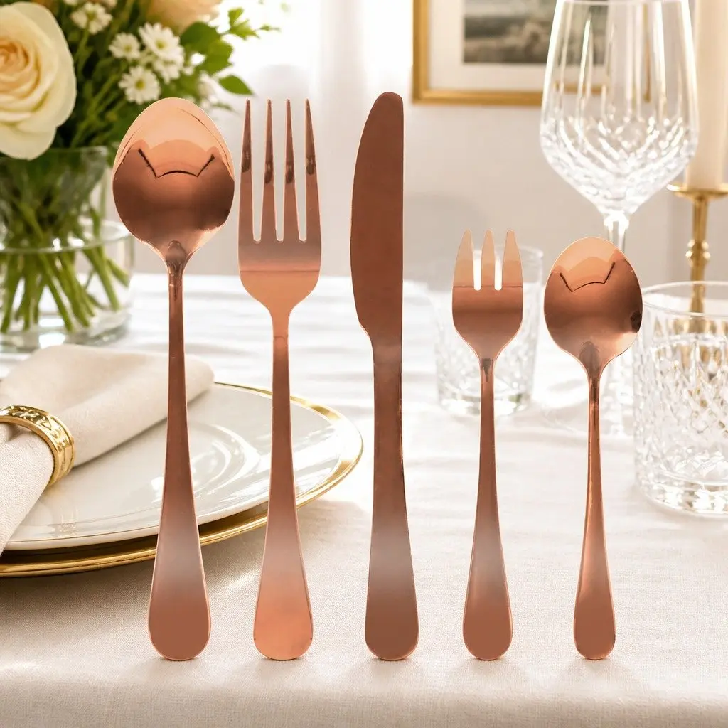 30 Piece Cutlery Set Rose Gold Stainless Steel Dining Flatware