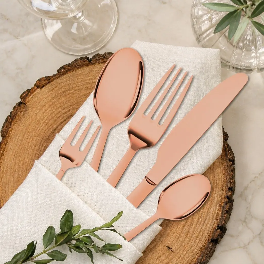 30 Piece Cutlery Set Rose Gold Stainless Steel Dining Flatware