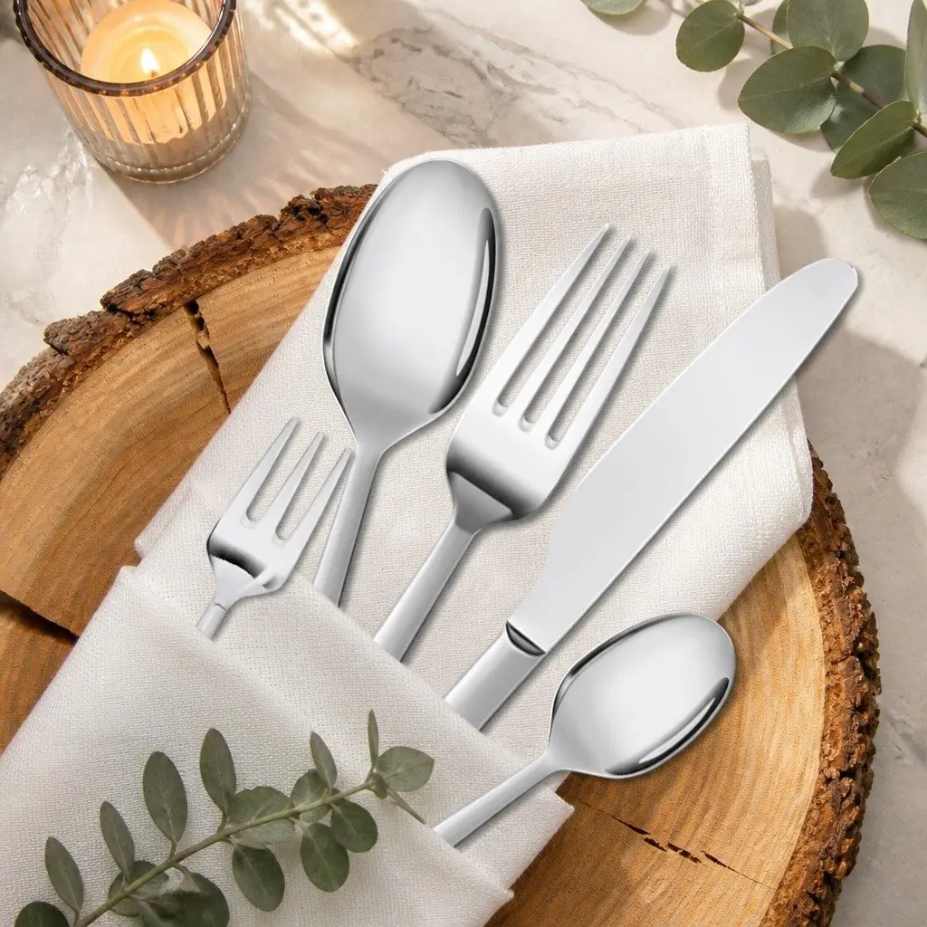 Cutlery Set 30 Pieces Stainless Steel Fork Knife Spoon Dining Tableware Silver