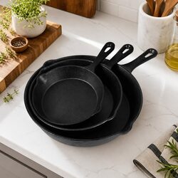 Cast Iron Frying Pan Set 3 Piece Non-Stick Cookware All Stovetops Kitchen