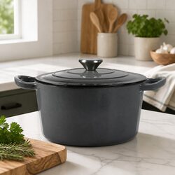 4L Cast Iron Dutch Oven Black Enamel Coating Stovetop Oven Braising Pot Heavy