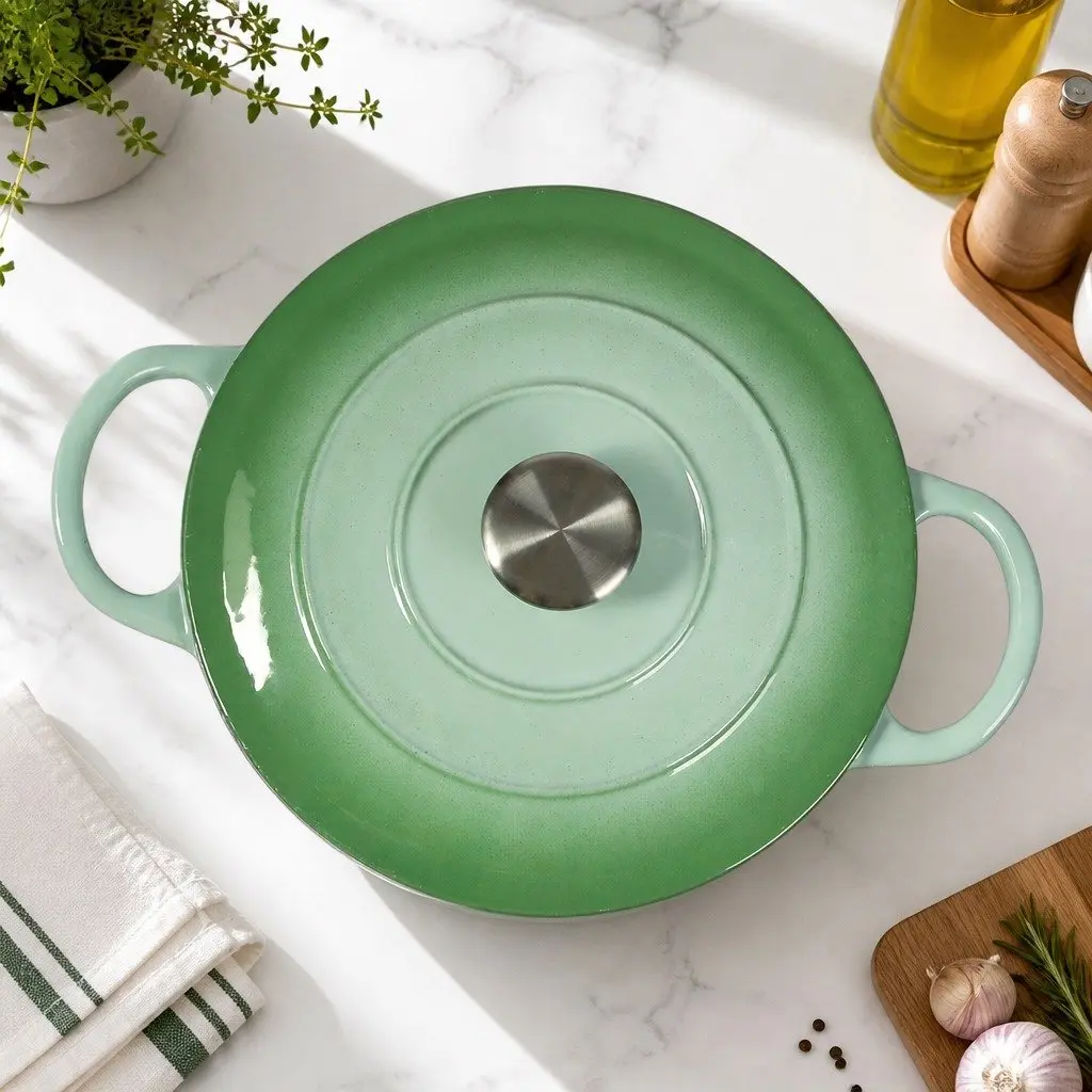 Cast Iron Dutch Oven Heavy Duty 4L Green Enamel Coating